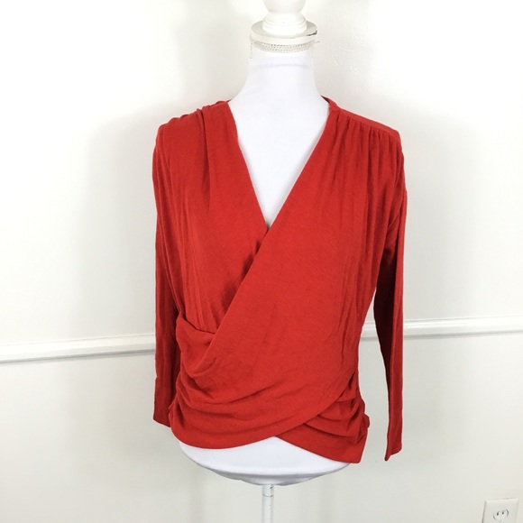 ASOS Tops - ASOS Red Faux Wrap Top Womens Size 6 Long Sleeve